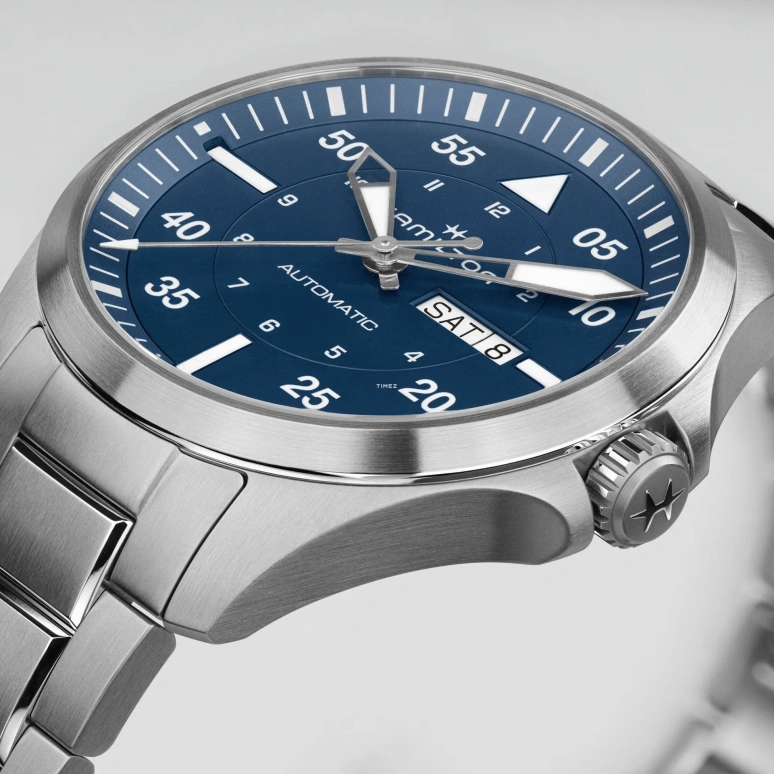 Hamilton,Khaki Aviation 42mm,42mm,Stainless Steel,Blue,Automatic,Date,Day,H64635140
