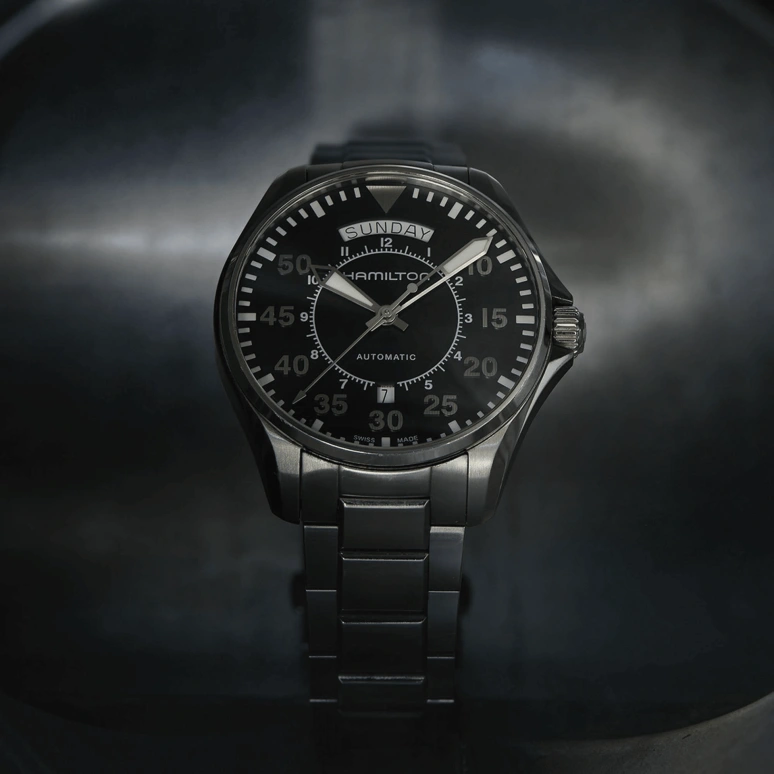 Hamilton,Khaki Aviation 42mm,42mm,Stainless Steel,Black,Automatic,Date,Day,H64615135