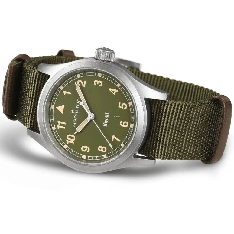Hamilton,Khaki Field 38mm,38mm,Stainless Steel,Green,Quartz,In-house Caliber,Sapphire,Crystal Glass,H69401960
