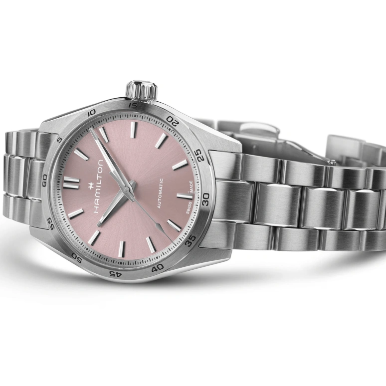 Hamilton,Jazzmaster 34mm,34mm,Stainless Steel,Pink Red,Automatic,Sapphire,Glass,Tonneau,H36105171