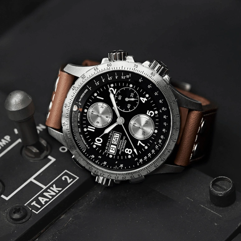 Hamilton,Khaki Aviation 44mm,44mm,Stainless Steel,Black,Automatic,Chronograph,Date,Day,H77616533