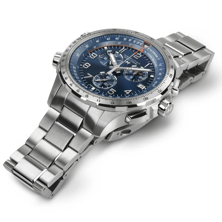 Hamilton,Khaki Aviation 46mm,46mm,Stainless Steel,Blue,Quartz,Chronograph,Date,Rattrapante,H77922141