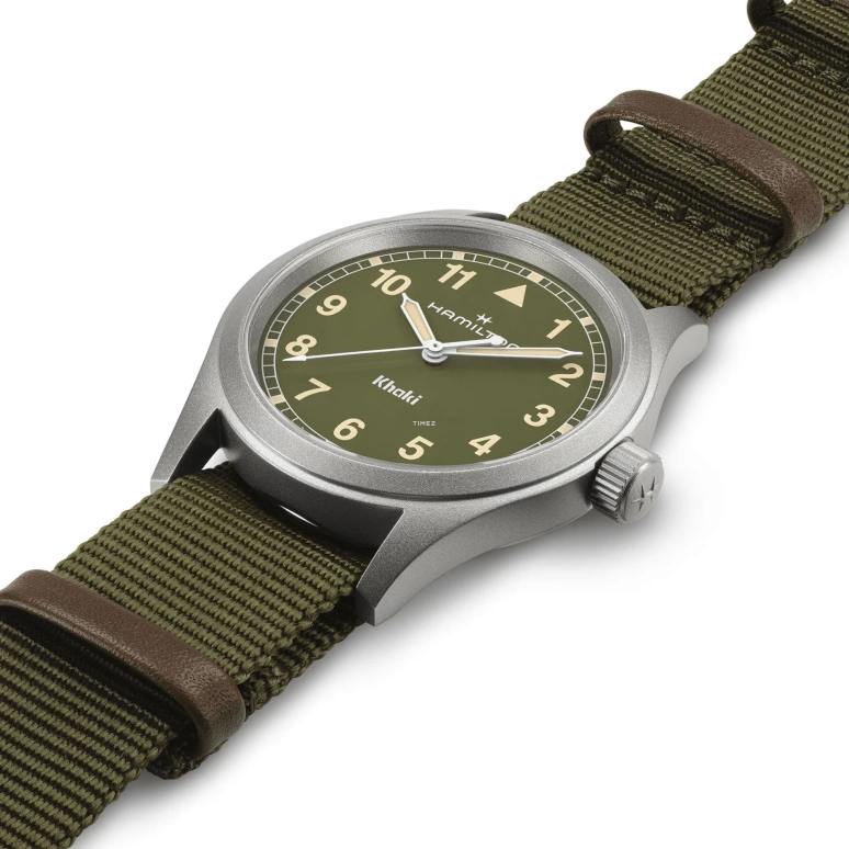 Hamilton,Khaki Field 38mm,38mm,Stainless Steel,Green,Quartz,In-house Caliber,Sapphire,Crystal Glass,H69401960