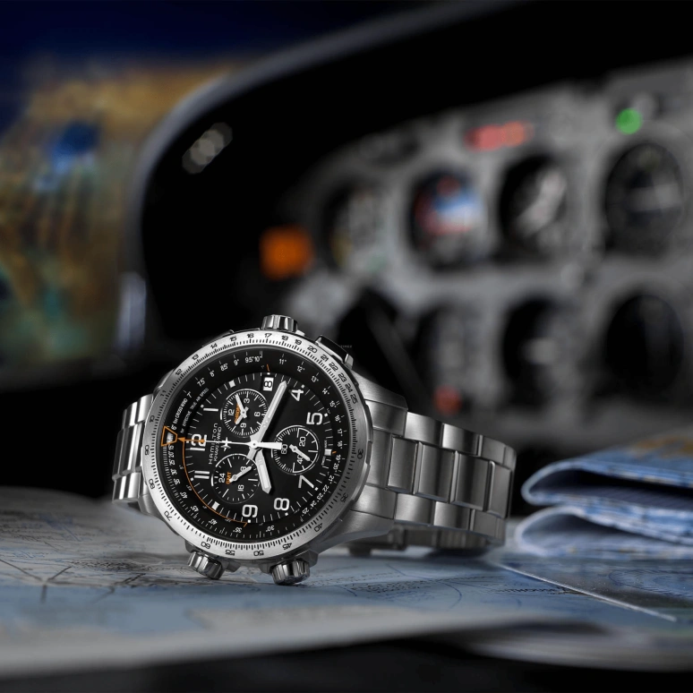 Hamilton,Khaki Aviation 46mm,46mm,Stainless Steel,Black,Quartz,Chronograph,Date,Rattrapante,H77912135