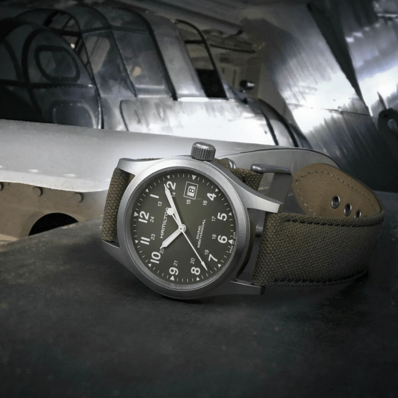 Hamilton,Khaki Field 38mm,38mm,Stainless Steel,Green,Handwound,Date,80hours,H69439363