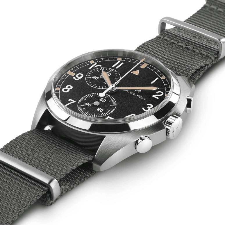 Hamilton,Khaki Aviation 41mm,41mm,Stainless Steel,Black,Quartz,Chronograph,Date,Rattrapante,H76522931