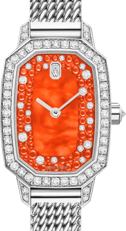 Harry Winston,Emerald 17.7x24mm,17.7x24mm,Gold,White Gold,Orange,Quartz,In-house Caliber,Mother of Pearl,EMEQHM18WW021