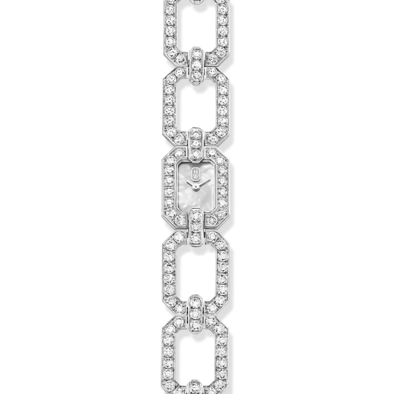 Harry Winston,High Jewelry Timepieces 16.5x20.4mm,16.5x20.4mm,Platinum,White,Quartz,In-house Caliber,Mother of Pearl,HJTQHM16PP001