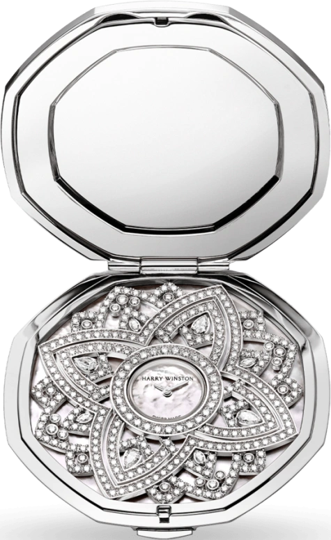 Harry Winston,High Jewelry Timepieces 63mm,63mm,Gold,White Gold,White,Quartz,In-house Caliber,Mother of Pearl,HJTQHM63WW001