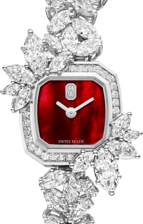 Harry Winston,High Jewelry Timepieces 17.5x17.5mm,17.5x17.5mm,Platinum,Red,Quartz,In-house Caliber,Mother of Pearl,HJTQHM18PP015