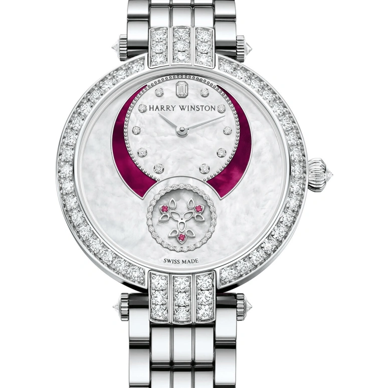 Harry Winston,The Premier 36mm,36mm,Gold,White Gold,Burgundy,White,Automatic,In-house Caliber,Mother of Pearl,PRNASS36WW002