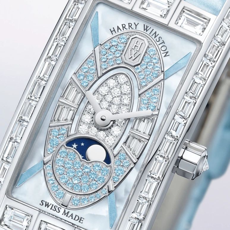 Harry Winston,The Avenue 15.6x32.3mm,15.6x32.3mm,Gold,White Gold,White,Blue,Quartz,In-house Caliber,Mother of Pearl,AVCQMP16WW007