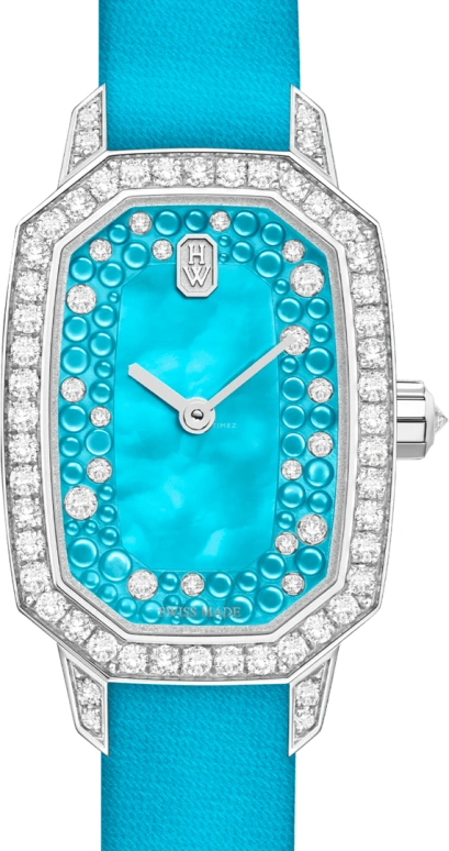Harry Winston,Emerald 17.7x24mm,17.7x24mm,Gold,White Gold,Turquoise,Quartz,In-house Caliber,Mother of Pearl,Turquoise,EMEQHM18WW014
