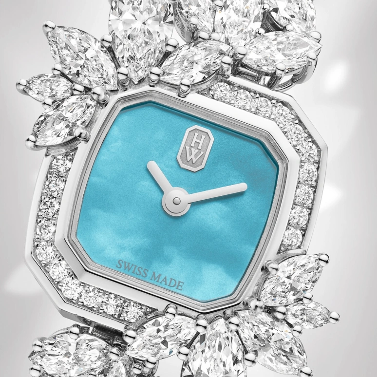 Harry Winston,High Jewelry Timepieces 17.5x17.5mm,17.5x17.5mm,Platinum,Blue,Quartz,In-house Caliber,Mother of Pearl,HJTQHM18PP017