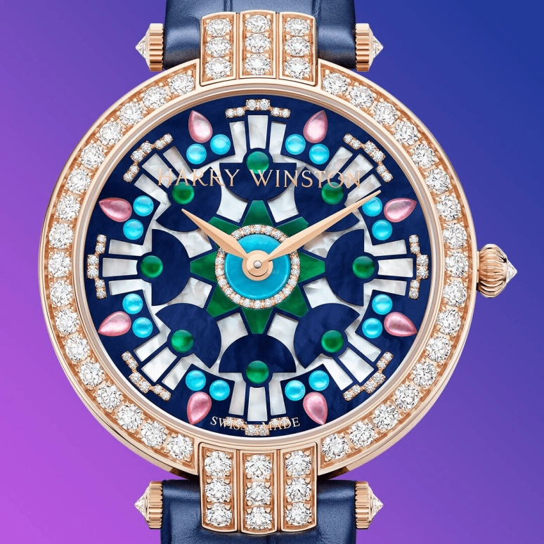 Harry Winston,The Premier 36mm,36mm,Rose Gold,Gold,Blue,Automatic,In-house Caliber,Mother of Pearl,PRNAHM36RR029