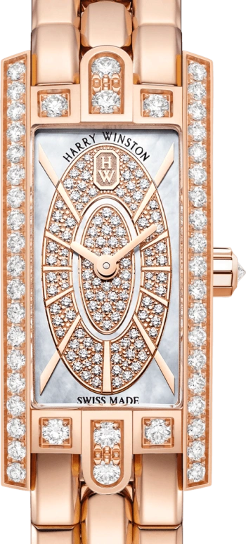 Harry Winston,The Avenue 15.6x32.3mm,15.6x32.3mm,Rose Gold,Gold,White,Quartz,In-house Caliber,Mother of Pearl,AVCQHM16RR046