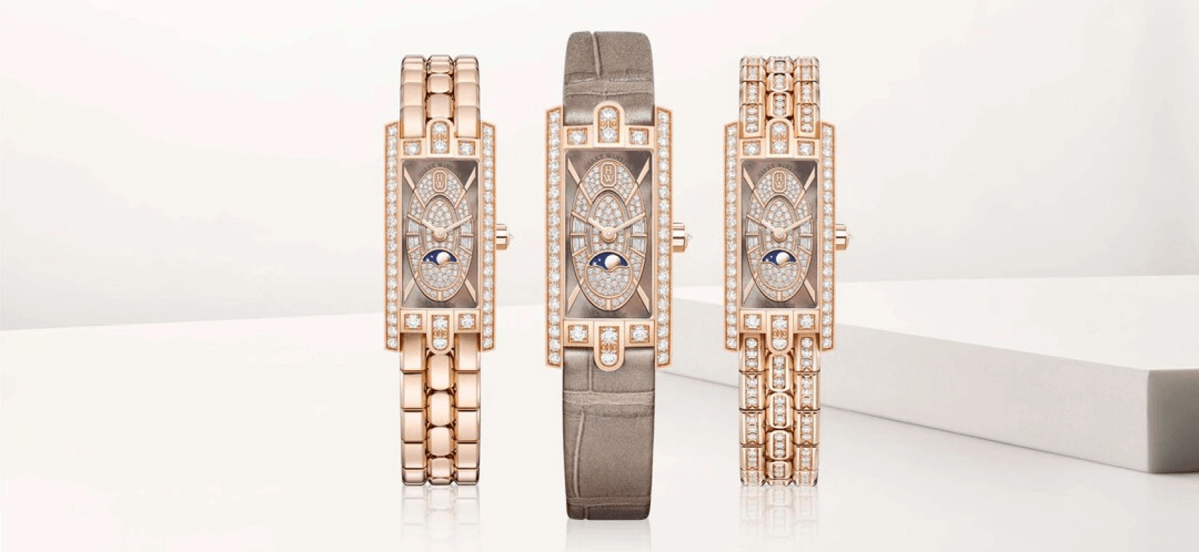 Harry Winston,The Avenue 15.6x32.3mm,15.6x32.3mm,Rose Gold,Gold,Brown,Quartz,In-house Caliber,Mother of Pearl,AVCQMP16RR005