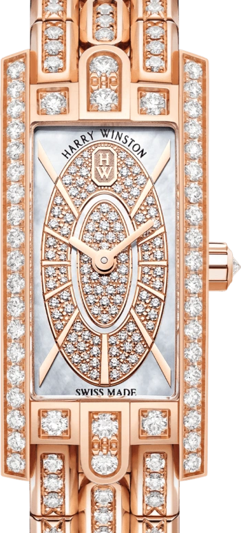 Harry Winston,The Avenue 15.6x32.3mm,15.6x32.3mm,Rose Gold,Gold,White,Quartz,In-house Caliber,Mother of Pearl,AVCQHM16RR047
