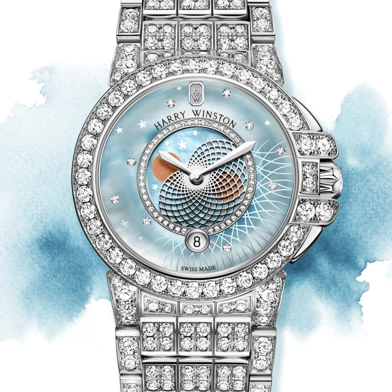 Harry Winston,The Ocean 36mm,36mm,Gold,White Gold,Blue,Quartz,In-house Caliber,Mother of Pearl,OCEQMP36WW025