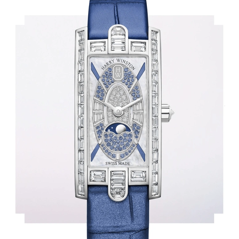 Harry Winston,The Avenue 15.6x32.3mm,15.6x32.3mm,Gold,White Gold,White,Blue,Quartz,In-house Caliber,Mother of Pearl,AVCQMP16WW005