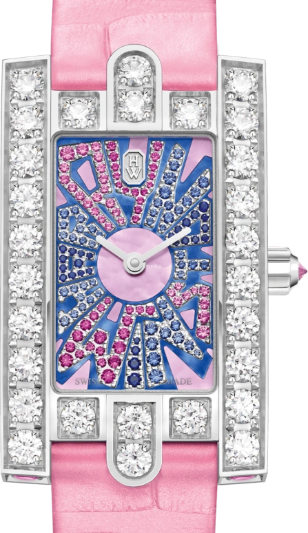 Harry Winston,The Avenue 21.4x36.1mm,21.4x36.1mm,Gold,White Gold,Blue,Pink,Quartz,In-house Caliber,Mother of Pearl,AVEQHM21WW298