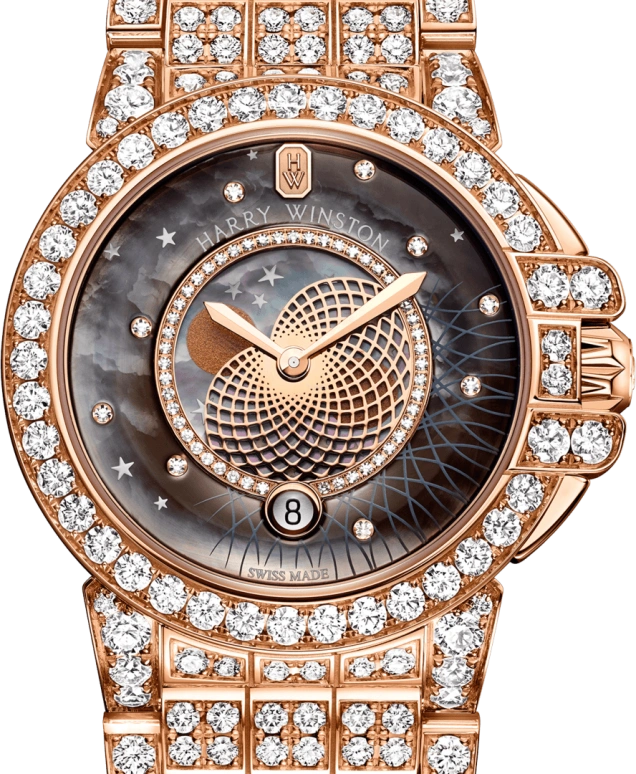 Harry Winston,The Ocean 36mm,36mm,Rose Gold,Gold,Black,Quartz,In-house Caliber,Mother of Pearl,OCEQMP36RR028