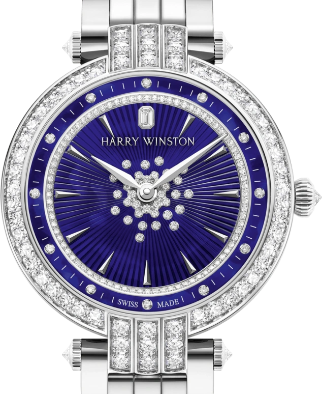 Harry Winston,The Premier 31mm,31mm,Gold,White Gold,Blue,Automatic,In-house Caliber,Mother of Pearl,PRNAHM31WW006