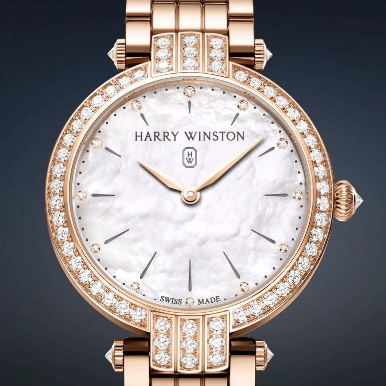 Harry Winston,The Premier 31mm,31mm,Rose Gold,Gold,White,Quartz,In-house Caliber,Mother of Pearl,PRNQHM31RR003