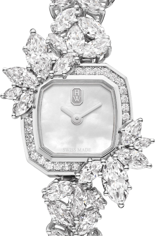 Harry Winston,High Jewelry Timepieces 17.5x17.5mm,17.5x17.5mm,Platinum,White,Quartz,In-house Caliber,Mother of Pearl,HJTQHM18PP013