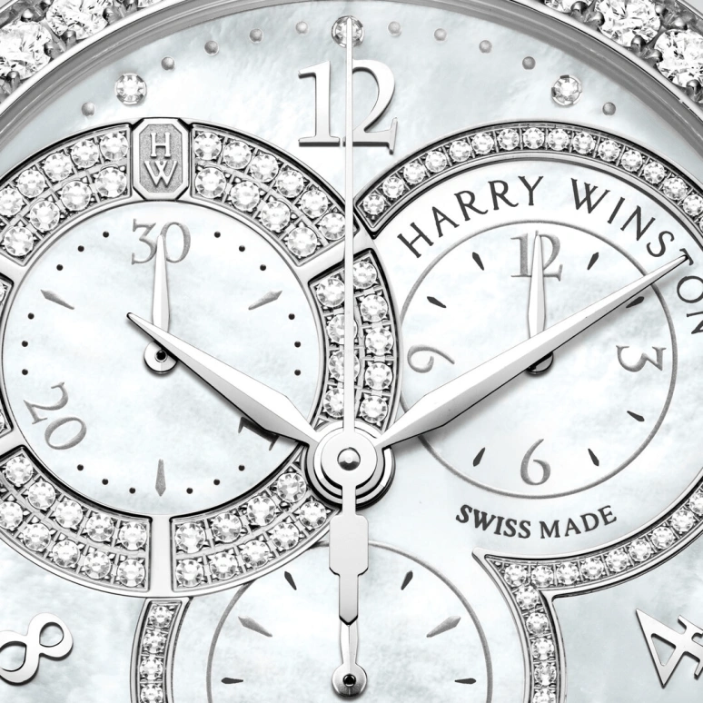 Harry Winston,The Premier 40mm,40mm,Gold,White Gold,Light,Blue,Quartz,In-house Caliber,Mother of Pearl,PRNQCH40WW001