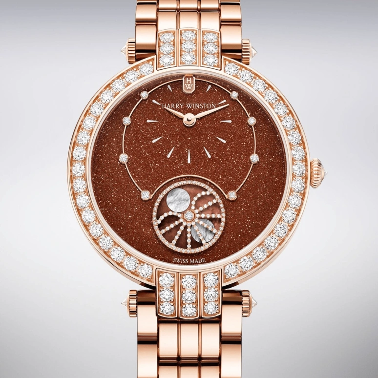 Harry Winston,The Premier 36mm,36mm,Rose Gold,Gold,Brown,Automatic,In-house Caliber,Mother of Pearl,Aventurine,PRNAMP36RR002