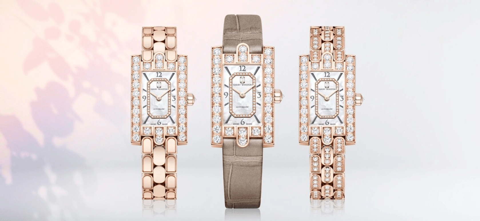 Harry Winston,The Avenue 21.4x36.1mm,21.4x36.1mm,Rose Gold,Gold,White,Automatic,In-house Caliber,Mother of Pearl,AVEAHM21RR001