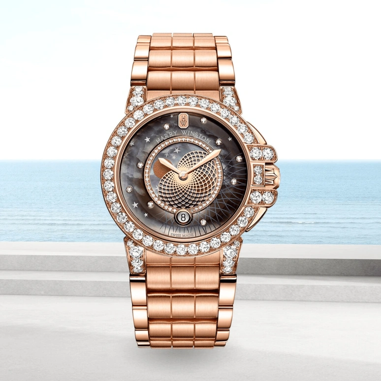 Harry Winston,The Ocean 36mm,36mm,Rose Gold,Gold,Black,Quartz,In-house Caliber,Mother of Pearl,OCEQMP36RR027