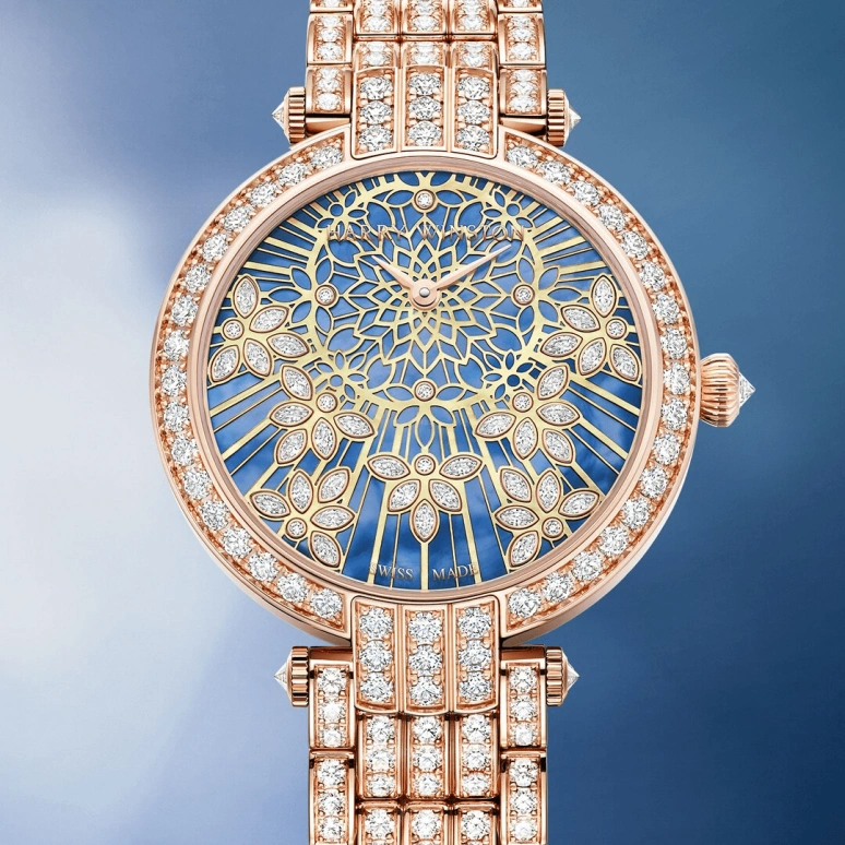 Harry Winston,The Premier 36mm,36mm,Rose Gold,Gold,Blue,Automatic,In-house Caliber,Mother of Pearl,PRNAHM36RR020