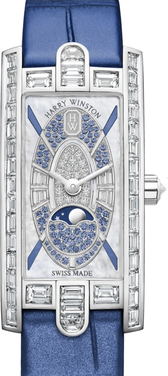 Harry Winston,The Avenue 15.6x32.3mm,15.6x32.3mm,Gold,White Gold,White,Blue,Quartz,In-house Caliber,Mother of Pearl,AVCQMP16WW005