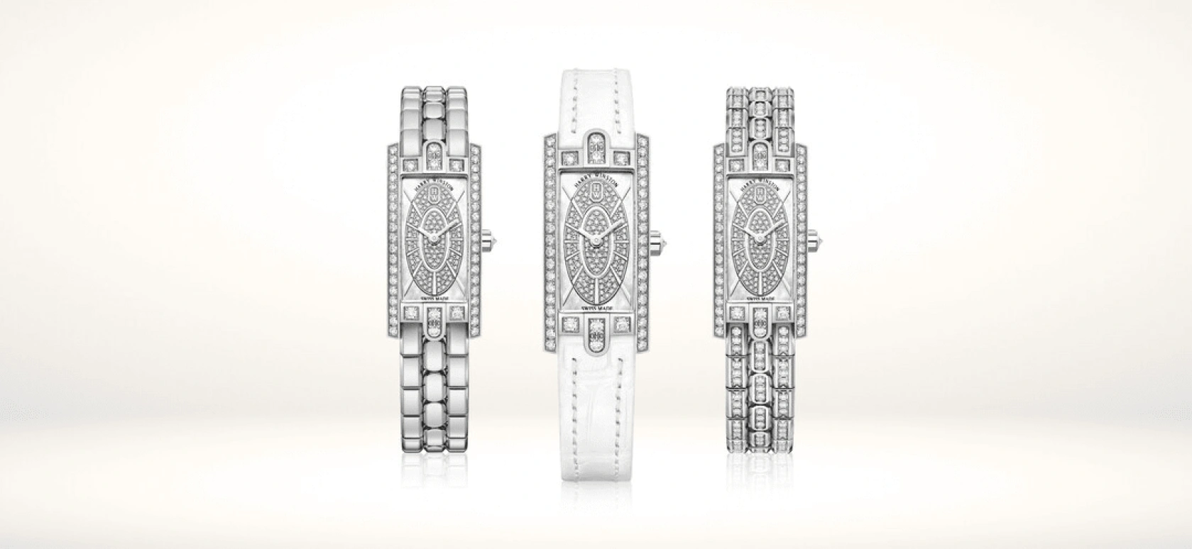 Harry Winston,The Avenue 15.6x32.3mm,15.6x32.3mm,Gold,White Gold,White,Quartz,In-house Caliber,Mother of Pearl,AVCQHM16WW054