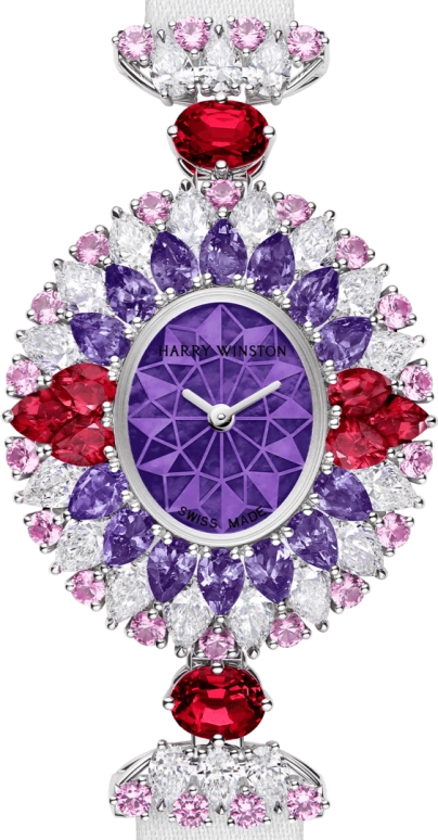 Harry Winston,High Jewelry Timepieces 29.6x31.85mm,29.6x31.85mm,Platinum,Purple,Quartz,In-house Caliber,Mother of Pearl,HJTQHM29PP003