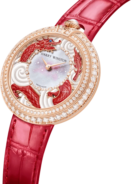 Harry Winston,Moments 36mm,36mm,Rose Gold,White,Red,Automatic,In-house Caliber,Sapphire,Crystal Glass,MMTAHM36RR001
