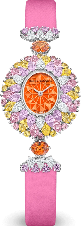 Harry Winston,High Jewelry Timepieces 29.60x31.80mm,29.60x31.80mm,Platinum,Orange,Quartz,In-house Caliber,Oval,HJTQHM29PP011