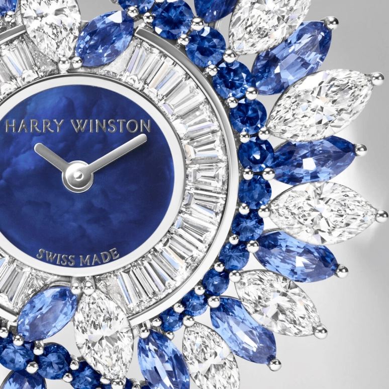 Harry Winston,High Jewelry Timepieces 38.3x42.4mm,38.3x42.4mm,Platinum,Blue,Quartz,In-house Caliber,Mother of Pearl,HJTQHM41PP001