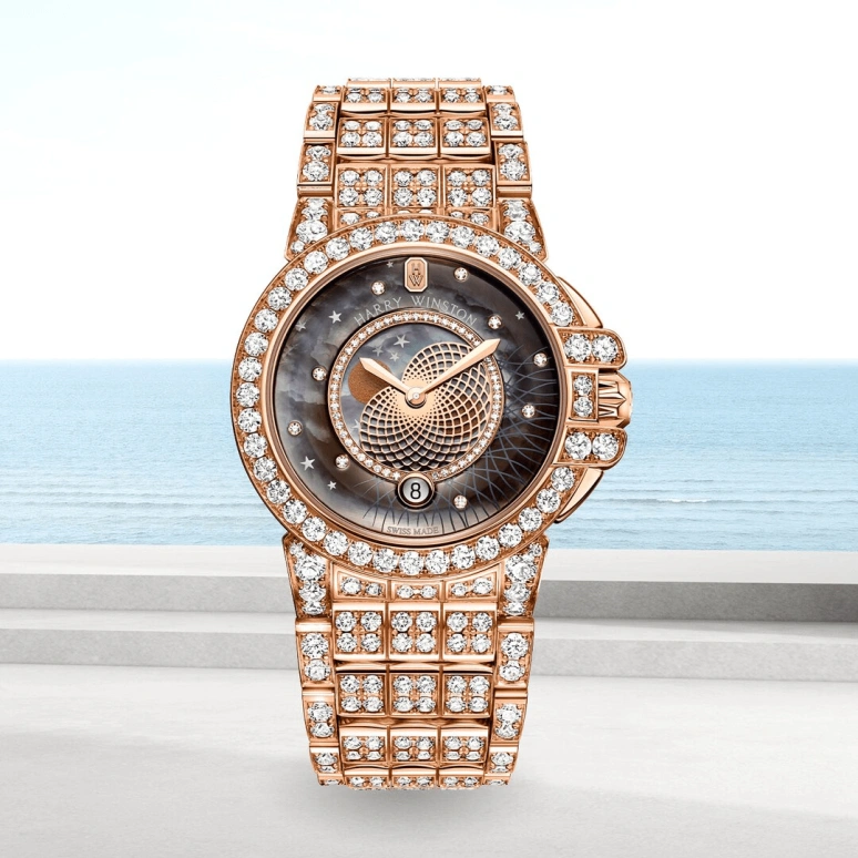 Harry Winston,The Ocean 36mm,36mm,Rose Gold,Gold,Black,Quartz,In-house Caliber,Mother of Pearl,OCEQMP36RR028