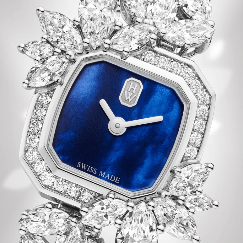 Harry Winston,High Jewelry Timepieces 17.5x17.5mm,17.5x17.5mm,Platinum,Blue,Quartz,In-house Caliber,Mother of Pearl,HJTQHM18PP009