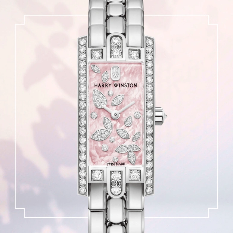 Harry Winston,The Avenue 15.6x32.3mm,15.6x32.3mm,Gold,White Gold,Pink,Quartz,In-house Caliber,Mother of Pearl,AVCQHM16WW056