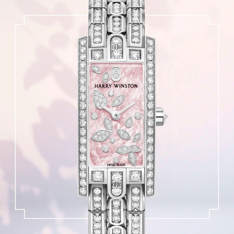 Harry Winston,The Avenue 15.6x32.3mm,15.6x32.3mm,Gold,White Gold,Pink,Quartz,In-house Caliber,Mother of Pearl,AVCQHM16WW057