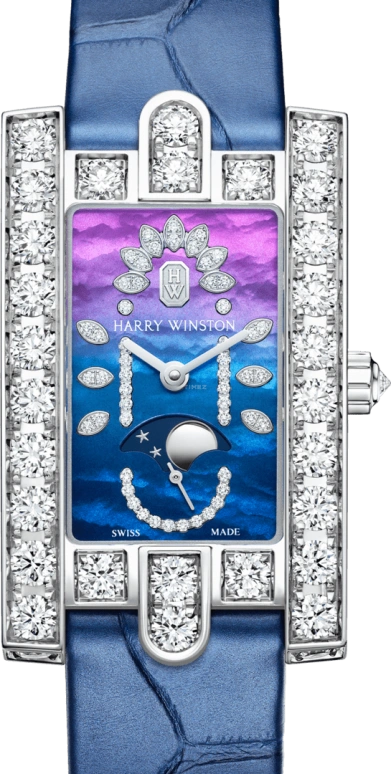 Harry Winston,The Avenue 21.4x36.1mm,21.4x36.1mm,Gold,White Gold,Blue,Purple,Quartz,In-house Caliber,Mother of Pearl,AVEQMP21WW002
