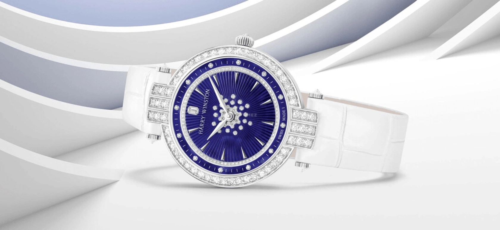 Harry Winston,The Premier 31mm,31mm,Gold,White Gold,Blue,Automatic,In-house Caliber,Mother of Pearl,PRNAHM31WW007