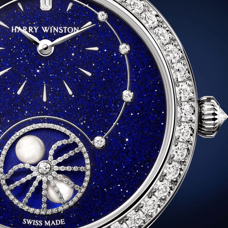 Harry Winston,The Premier 36mm,36mm,Gold,White Gold,Blue,Automatic,In-house Caliber,Mother of Pearl,Aventurine,PRNAMP36WW002