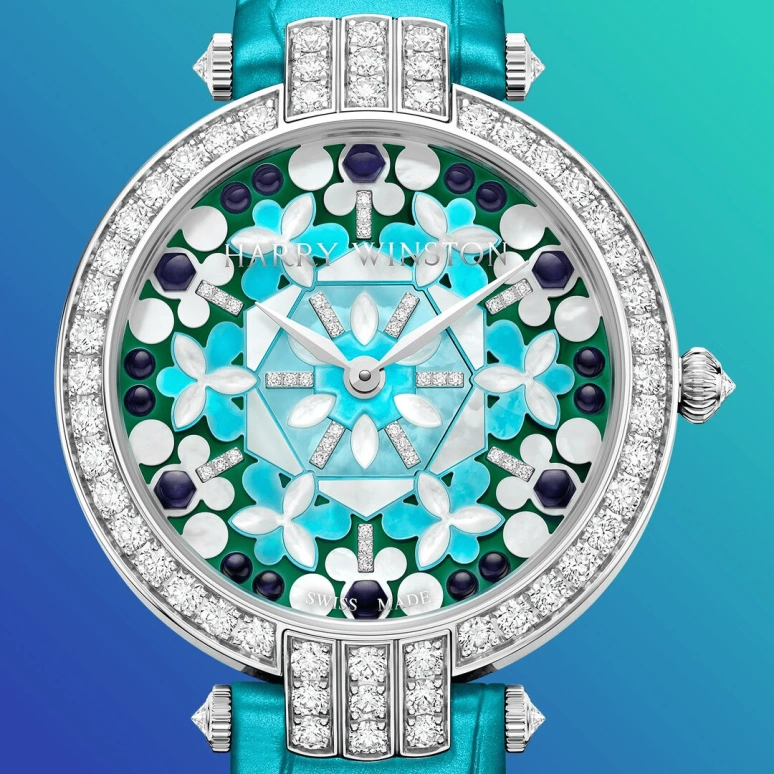 Harry Winston,The Premier 36mm,36mm,Gold,White Gold,Turquoise,Automatic,In-house Caliber,Mother of Pearl,Turquoise,PRNAHM36WW030