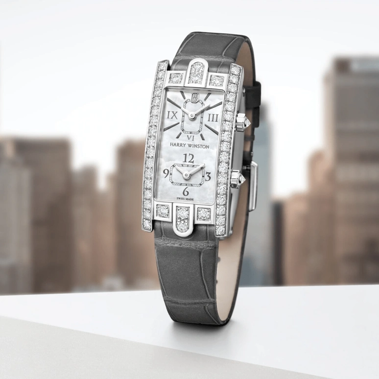 Harry Winston,The Avenue 19x39.5mm,19x39.5mm,Gold,White Gold,White,Quartz,In-house Caliber,Mother of Pearl,AVCQTZ19WW002
