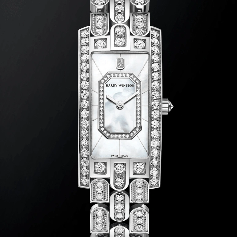 Harry Winston,The Avenue 19x39.5mm,19x39.5mm,Gold,White Gold,Light,White,Pink,Quartz,In-house Caliber,Mother of Pearl,AVCQHM19WW138
